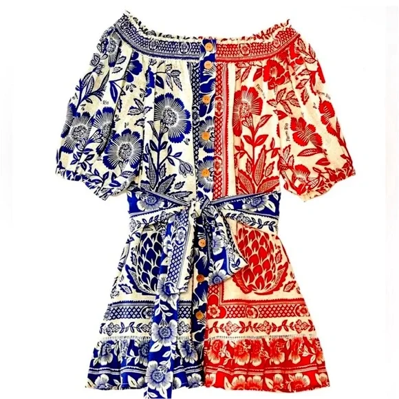 NWT FARM Rio Dress Mixed Pineapple Garden Off Shoulder Mini Dress Med intermix - Picture 7 of 9